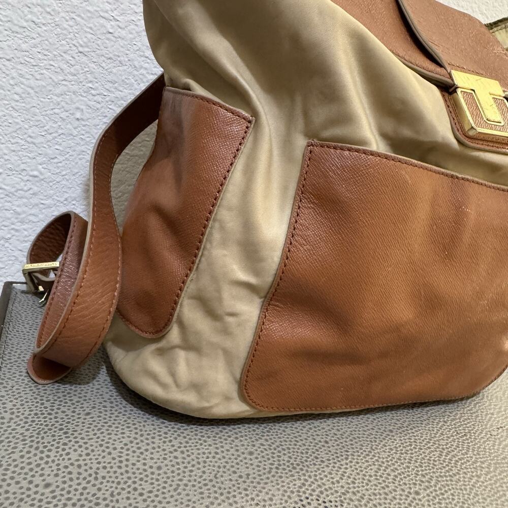 Tory Burch Penn Backpack Tan Nylon Brown PU Leather Pockets Handbag Purse - Picture 5 of 16